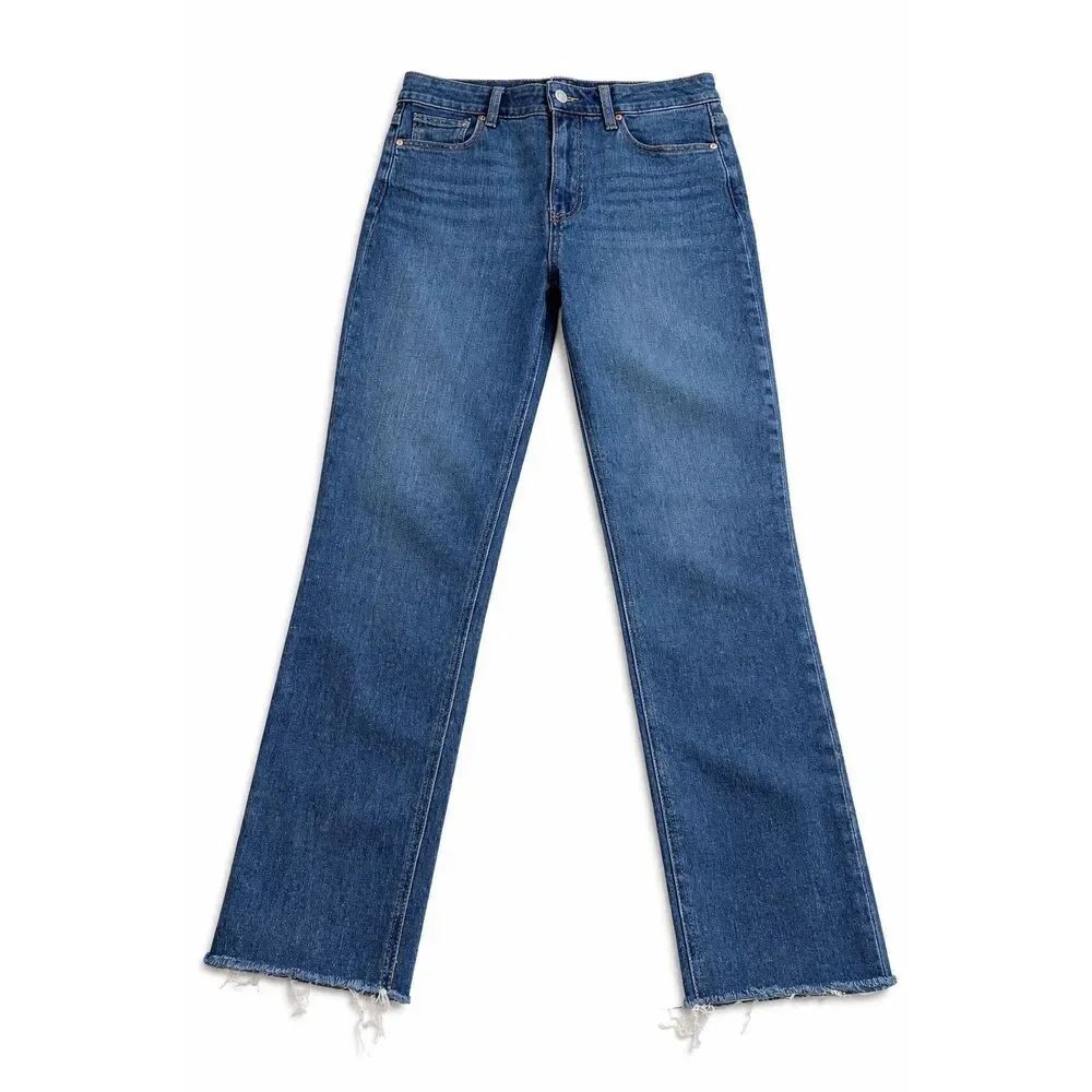 Paige Cindy Crop Jeans Womens 27 Blue High Rise Straight Raw Hem Stretch Denim